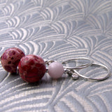 short semi-precious pink drop earrings