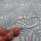 long drop coral pink earrings handmade uk
