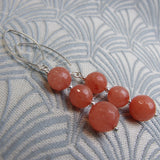 long pink semi-precious stone earrings, long semi-precious earrings pink coral