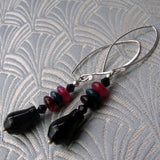 long drop semi-precious stone earrings, long black semi-precious earrings uk