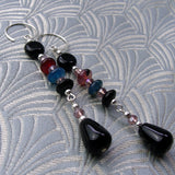 long earrings, long semi-precious earrings, long black semi-precious stone earrings