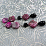 long pink semi-precious stone earrings , long semi-precious earrings pink beads