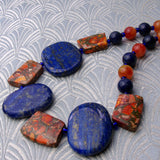 chunky blue gemstone statement necklace unique in design