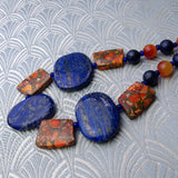 chunky statement necklace made blue lapis lazuli gemstone beads
