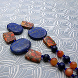 unique chunky statement necklace handcrafted blue gemstone beads