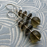 smoky quartz semi-precious stone drop earrings, beaded smoky quartz semi-precious earrings