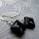 short black semi-precious stone earrings, black semi-precious bead earrings uk