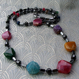 long chunky semi-precious stone bead necklace, long chunky beaded necklace