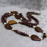 long brown chunky necklace, long chunky semi-precious stone necklace, beaded neckalce