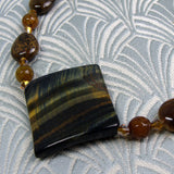 tigers eye necklace semi-p0recious bead necklace, brown semi-precious stone necklace