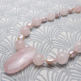unique rose quartz necklace, pink semi-precious stone necklace