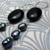 long semi-precious stone drop earrings uk, long black semi-precious earrings