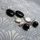 long drop semi-precious stone earrings , long black semi-precious earrings