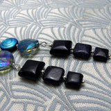 long drop blue gemstone statement earrings