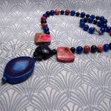 blue agate gemstone necklace, blue pendant necklace