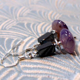 short purple semi-precious bead earrings, short semi-precious stone purple earrings