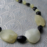 jade semi-precious bead necklace, green black semi-precious stone necklace