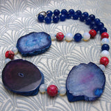 chunky semi-precious bead necklace, blue chunky necklace, chunky blue gemstone necklace