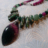 gemstone pendant necklace, handmade green semi-precious stone pendant necklace UK