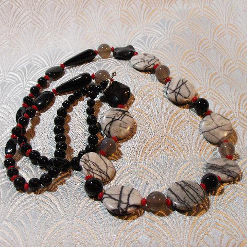long semi-precious stone bead necklace, long beaded necklace A231