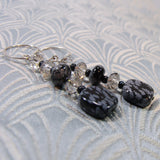 long drop snowflake obsidian earrings