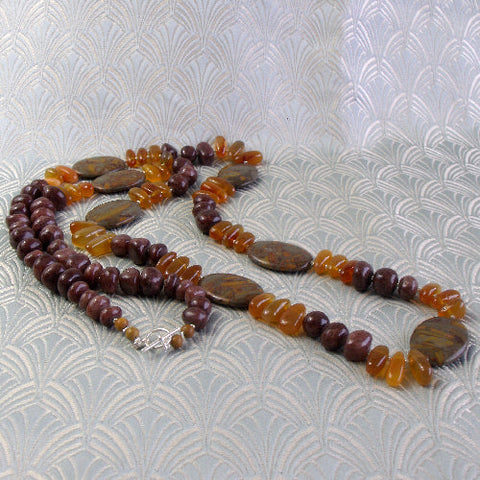 long semi-precious stone bead necklace, long beaded necklace SN39