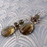 smoky quartz beaded semi-precious earrings, semi-precious stone bead earrings handmade uk