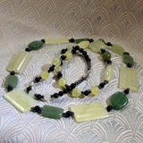 long jade necklace, long semi-precious stone bead necklace, long jade beaded necklace
