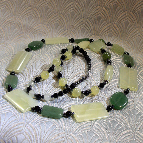 long semi-precious stone bead necklace, long beaded necklace  (949)