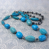 turquoise long chunky necklace, turquoise long beaded chunk necklace