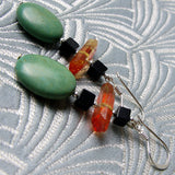 beaded semi-precious earrings, semi-precious stone bead earrings A182