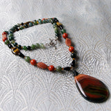 long agate necklace, long semi-precious stone bead necklace, long beaded necklace