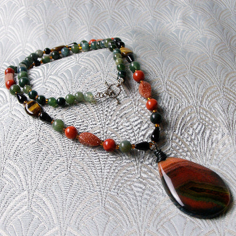 long semi-precious stone necklace, long beaded necklace A212