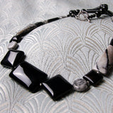 black grey semi-precious stone necklace, black grey semi-precious bead necklace