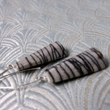 long gemstone earrings handmade grey black jasper