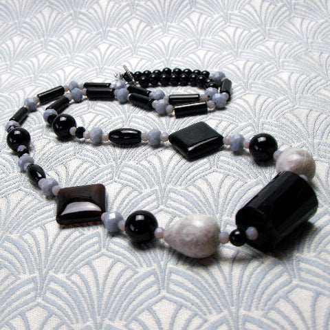 long semi-precious bead necklace, long beaded necklace  (A217)