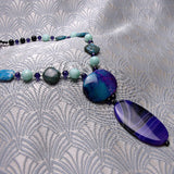 blue semi-precious stone pendant necklace, handmade gemstone pendant necklace uk