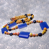 long chunky necklace, long blue chunky beaded necklace