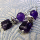 amethyst short drop earrings, short semi-precious stone earrings, purple semi-precious bead earrings