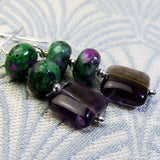 short amethyst semi-precious stone earrings, amethyst semi-precious bead earrings