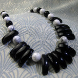 black white semi-precious bead necklace, semi-precious stone necklace handmade uk
