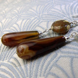 long brown gemstone handmade earrings