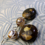 brown semi-precious stone earrings, jasper beaded semi-precious earrings