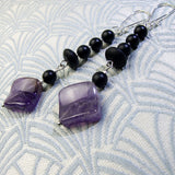 unique purple statement earrrings, long amethyst semi-precious stone statement earring design