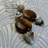 tigers eye earrings uk, semi-precious stone bead earrings uk, tigers eye beaded semi-precious earrings uk