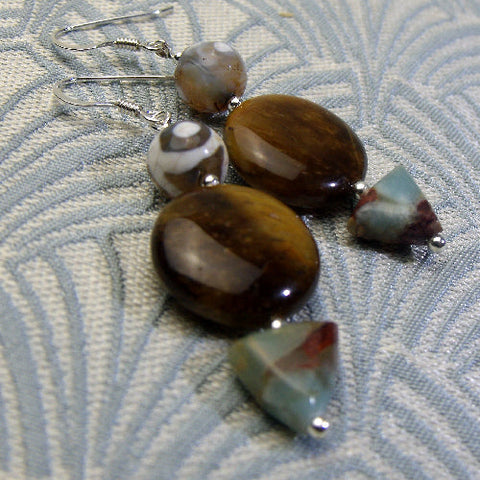 beaded semi-precious earrings, semi-precious stone bead earrings A229
