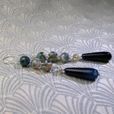 long blue gemstone statement earrings, blue agate earrings
