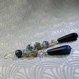 blue gemstone earrings, long blue gemstone statement earrings, 