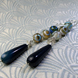 long blue semi-precious stone earrings uk, long semi-precious earrings uk
