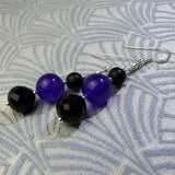 black purple earrings, purple agate black onyx gemstone earrings